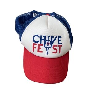 The Chive Fest Trucker Hat Unisex OSFA Blue White Red EUC Snapback Mesh‎ Cap